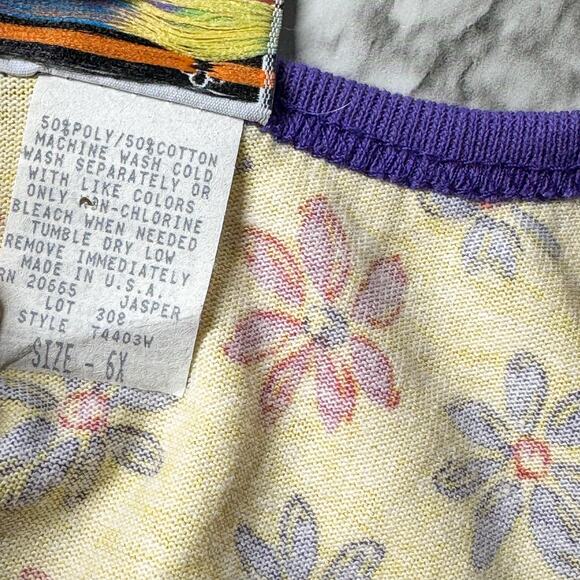 VTG 1990s Girls Striped Floral Swing Tank Top Size 6 6X Made in USA Yellow - Picture 5 of 5